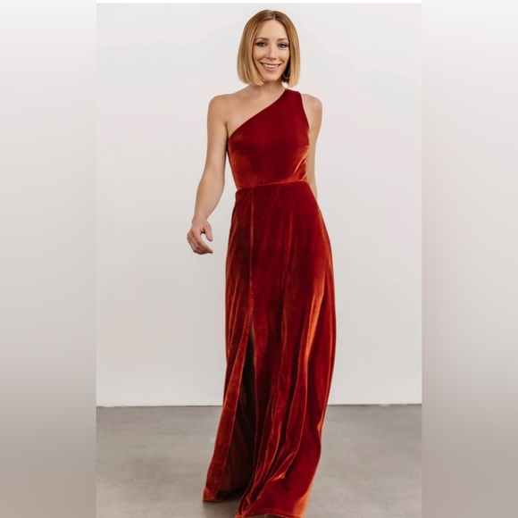Baltic Born Tatiana Velvet One Shoulder Dress - Rust - Picture 1 of 5